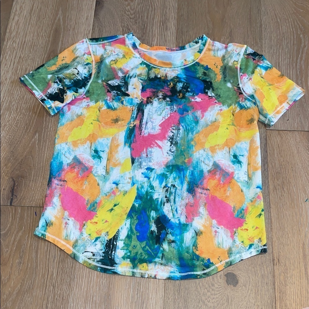 Lululemon short sleeve active shirt size 4 rainbow splatter - Picture 1 of 5